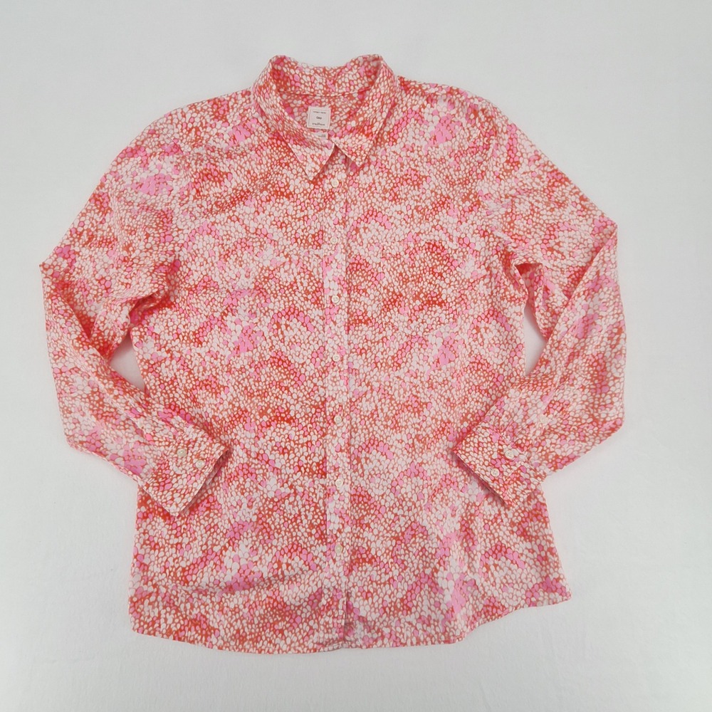 Gap Fitted Boyfriend Shirt Womens XL Pink Orange Abstract Pebble Soft Cotton